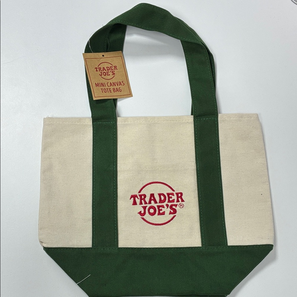 Trader Joe's Green and Cream Canvas Tote Bag